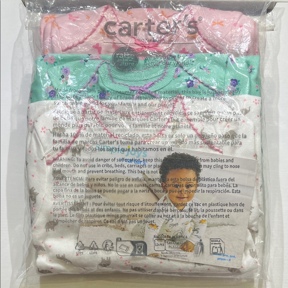 Carter's Pink, Mint & White Baby Sleeper Gown Set with Floral and Animal Designs